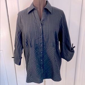 Penningtons Button Down Shirt, Cotton blend, Textured, Black. 16 Plus